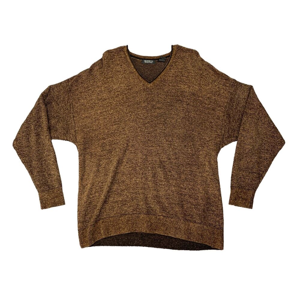 Vintage Segreto Sweater Men XXL 2XL Mocha Brown Acrylic Wool Rayon Blend V Neck